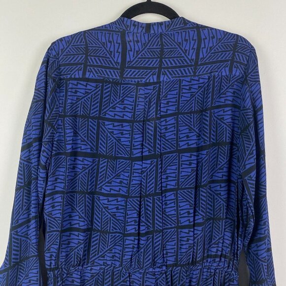 Lucky Brand Tribal Print Romper Dress Size Large Blue Long Sleeve Pockets Hi Lo - Picture 6 of 9